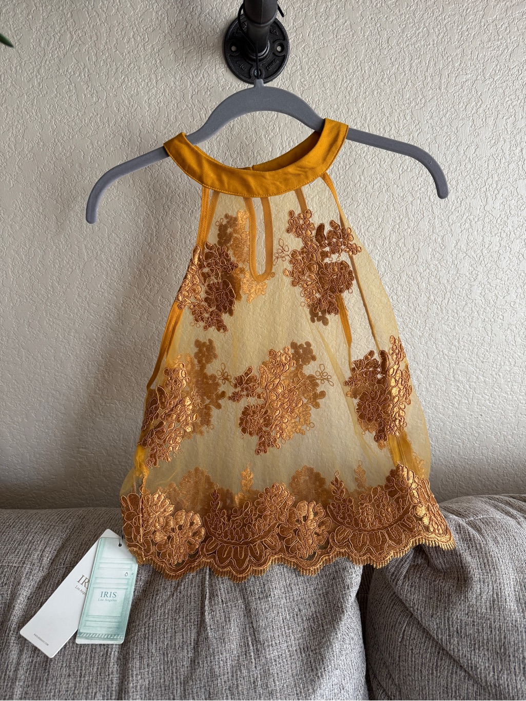 Iris Mustard Gold Floral Lace Halter Top